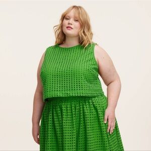 Green A-Line Midi Blouse eyelet